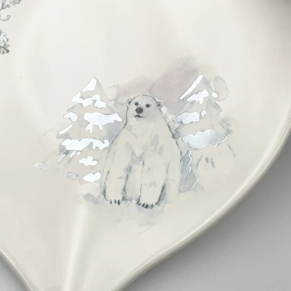 Pfaltzgraff Winter Frost Polar Bear Ornament Shaped Plate Cookie Dish Tray - USA